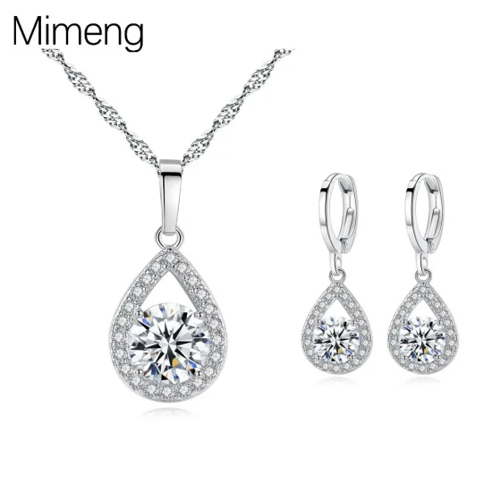 New Water Drop Zircon Earrings and Necklace for Women, Light Luxury Fashion with a High-End Feel, Ear Clips, Earrings, Collarbone Chain