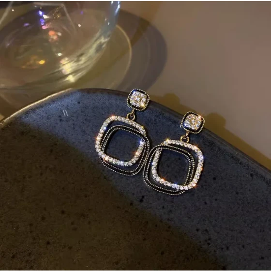 @Special Offer@ Diamond-embellished Korean geometric square earrings with a cool, unique, niche, light luxury design