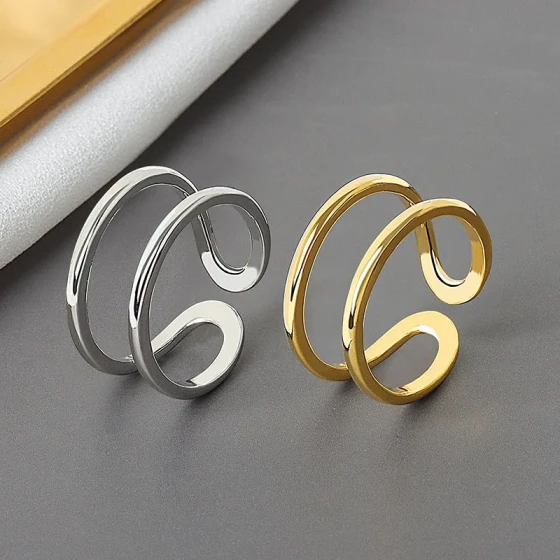European and American double-layer fine-line ring for women ins Niche design, minimalist cool style, trendy and unique open ring
