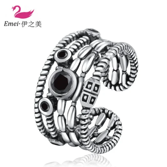 i Korean vintage Thai silver ring for women Twisted index finger ring Adjustable Open Ring Three-ring ring
