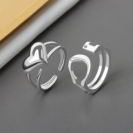 New versatile geometric ring, fashionable heart-shaped open ring, simple geometric women's accessory