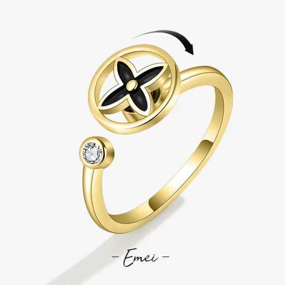 Hot-selling fashion ring for women, versatile and fresh, four-leaf clover rotating ring with zircon and gold-plated finish