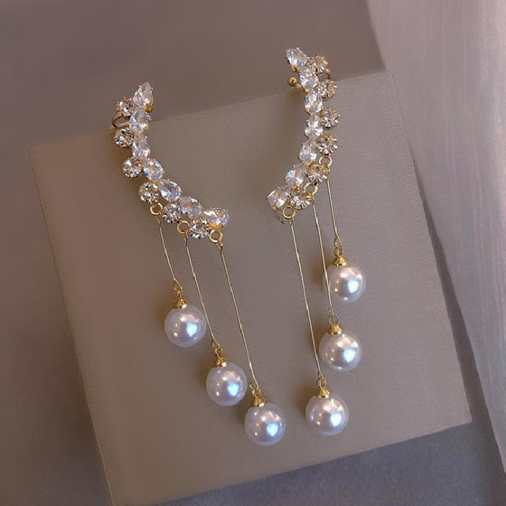 New style sparkling diamond earrings for women, trendy and elegant long tassel ear clips, factory direct