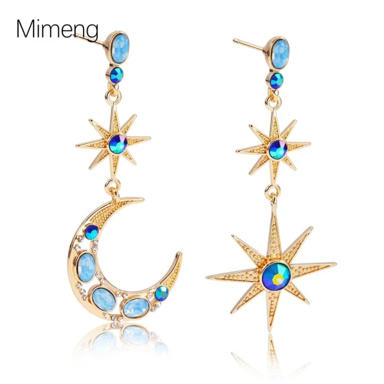 Bohemian Asymmetric Star and Moon Earrings, Vintage Drop Earrings for Women, Unique and Stylish with a High-End Feel
