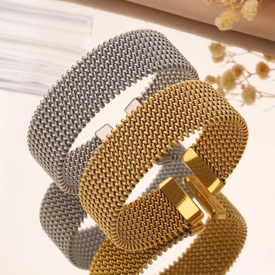 European and American style wire mesh bracelet, simple titanium steel open weave18K Gold-plated C Stainless steel hand jewelry