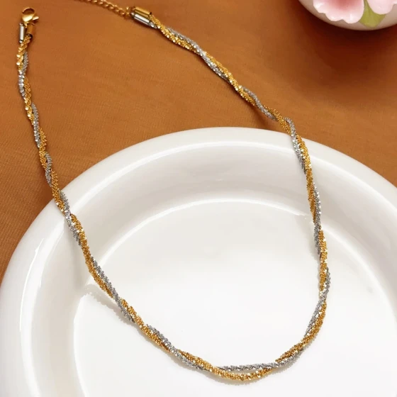 Stainless Steel18k Stackable Jewelry: European and American Titanium Steel Non-Fading Twisted Starry Braided Necklace Jewelry Set