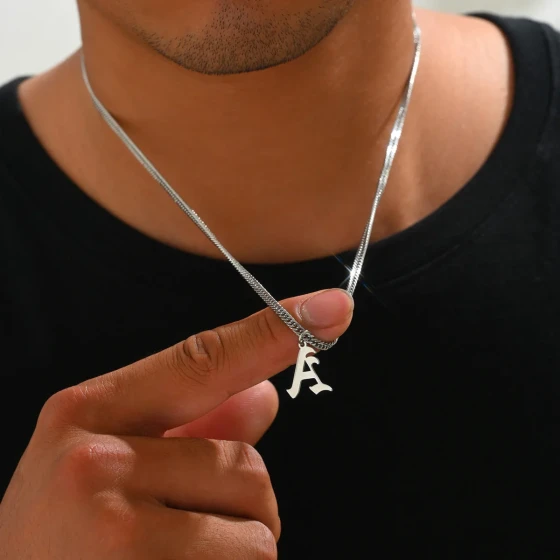 European and American minimalist versatile stainless steel English letters NK Men's niche high-end titanium steel necklace