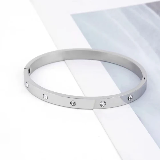 Polished stainless steel bracelet with diamonds, couple's bracelet, European and American titanium steel bracelet with clasp, Dingdang bracelet