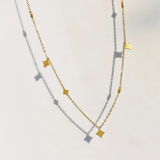 Sequin Pentagram Necklace French Simple Elegant Exquisite Titanium Steel Gold-Plated Color-Retaining Clavicle Chain Starry Choker for Women