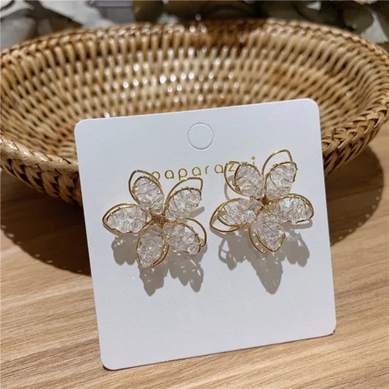 New Korean Dongdaemun Hyuna-style three-dimensional flower earrings925Silver needle sparkling crystal earrings and ear pendants