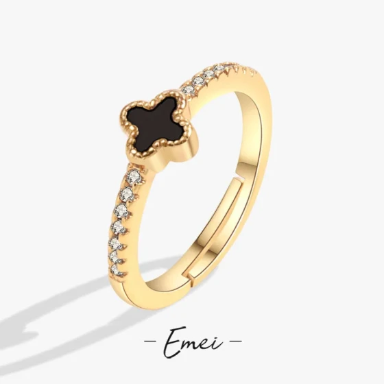 Best-selling Japanese and Korean style black four-leaf clover women's ring, niche light luxury non-fading ring