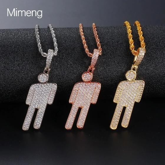 European and American cartoon tilted-head full-zirconia pendant necklace for men, hip-hop trendy necklace, niche light luxury fashion collarbone chain for women