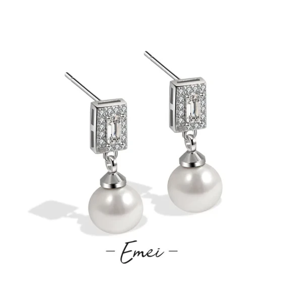 Exquisite French-style pearl earrings with a niche, light-luxury feel, square zircon pearl earrings, French vintage drop earrings