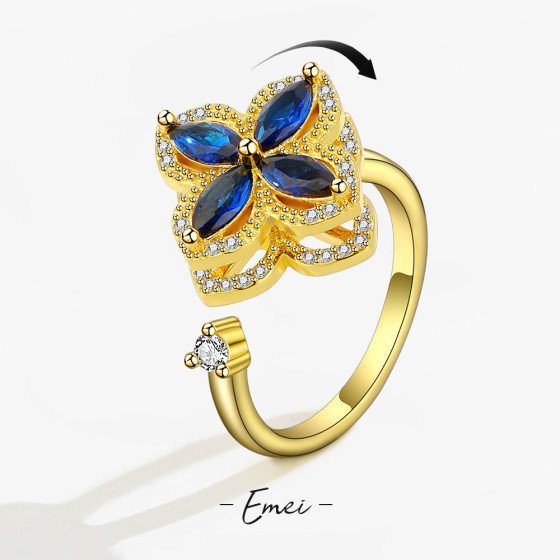 Fashionable Lucky Clover Rotating Ring for Women, Trendy Inlaid Design, Simple and Versatile Adjustable Popular Ring