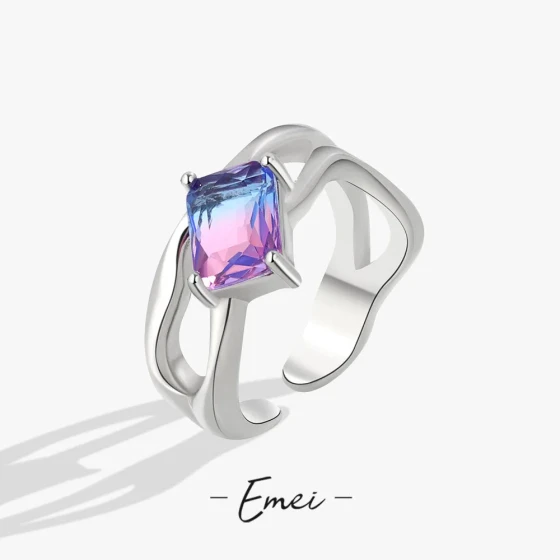 Korean Style ins Original design niche inlaid gradient rectangular zircon open ring for women