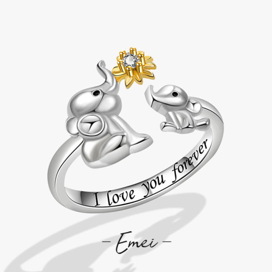 Popular adjustable small daisy ring with diamonds, simple forest-style two-tone elephant ring