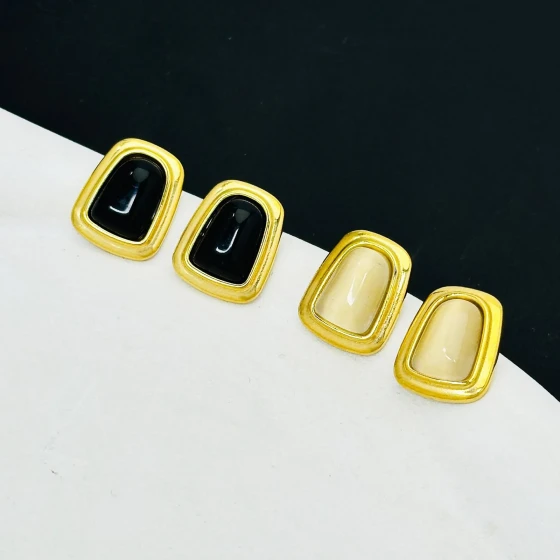 Xiyin Cat Eye Simple Luxury Earrings for Women, Korean Style Titanium Steel Square Black Earrings, Minimalist Drop Earrings, Non-Fading