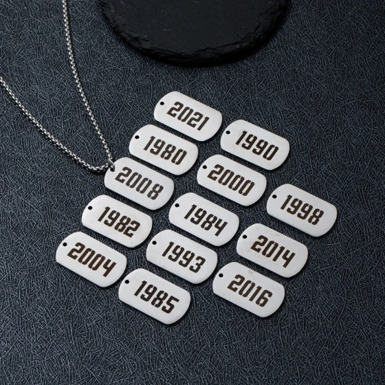 Stainless steel vintage military tag pendant, minimalist style necklace, trendy hip-hop necklace for men and women