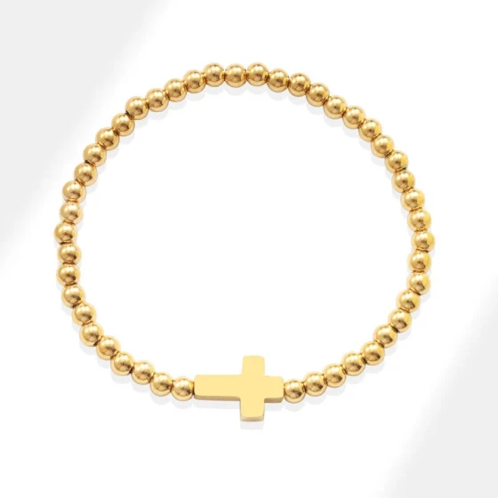 Minimalist elastic bracelet Metallic Beaded Cross Bracelet Women's accessories
