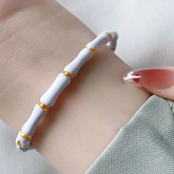 European and American minimalist style resin bamboo titanium steel bracelet for women, niche fashion versatile new accessory