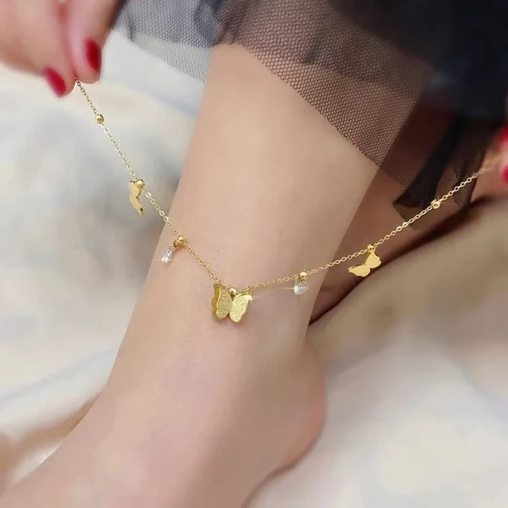 Butterfly anklet for women with a high-end feel18k gold New Trendy Titanium Steel Anklet, Non-Fading, Sexy Foot Jewelry, Niche Accessory