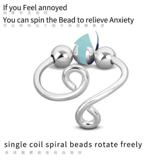 New Anxiety-Relief Beaded Ring, Metal Geometric Open Rotating Ring for Women, Yarn Puller