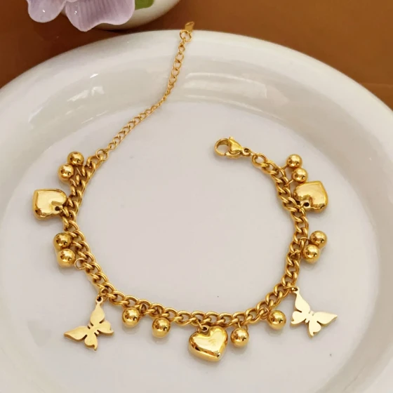 Butterfly Heart Light Luxury Exquisite New Niche Non-Fading Titanium Steel18k Gold Vintage bracelet for women, high-end jewelry