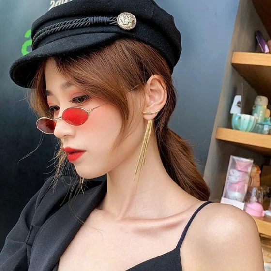 Metallic tassel earrings for women, summer long style, Korean style, elegant and high-end earrings ins Minimalist niche design earrings