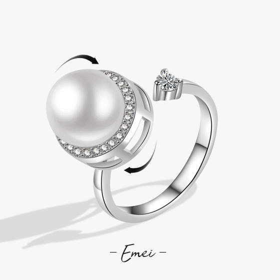 Korean-style stress-relief rotating pearl open-ended geometric ring for women ins Minimalist diamond-encrusted luxury ring jewelry