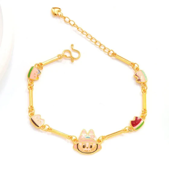 Cute Ancient Burnt Blue Labubu Cat Bracelet Classic High-End Disco Bead Mini gold Bracelet