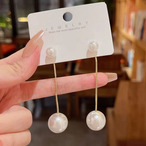 S925Silver earrings with long tassels and pearls, a two-way wear accessory for women, casual and simple for everyday wear, with a niche design