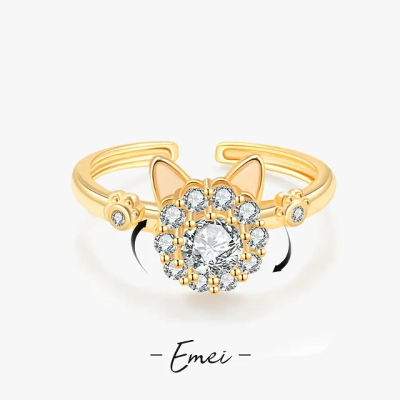 Rotating Fortune Cat Open Ring for Women, Unique Design with a Refreshing and Sophisticated Feel, Adjustable Ring with Rotating Cat