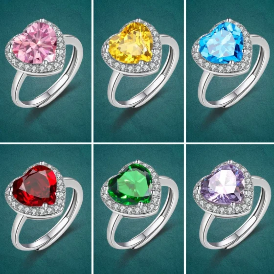 Sweet pink zircon heart ring for girls, fashionable, unique, exquisite, versatile, high-end open-ended index finger ring