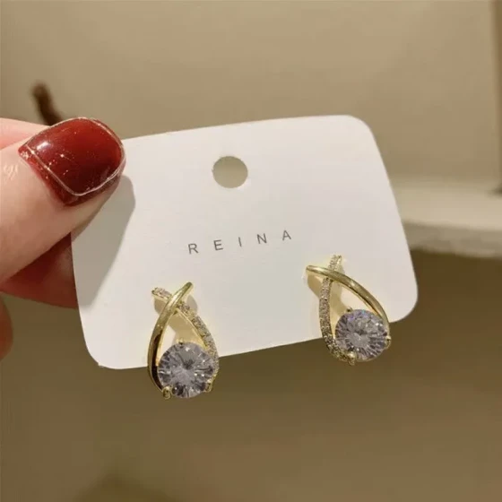 Elegant Cross-Shaped Fashion Stud Earrings for Women, Internet Celebrity Style, Slimming Effect, Diamond-Studded, Korean Sweet Style X Letters