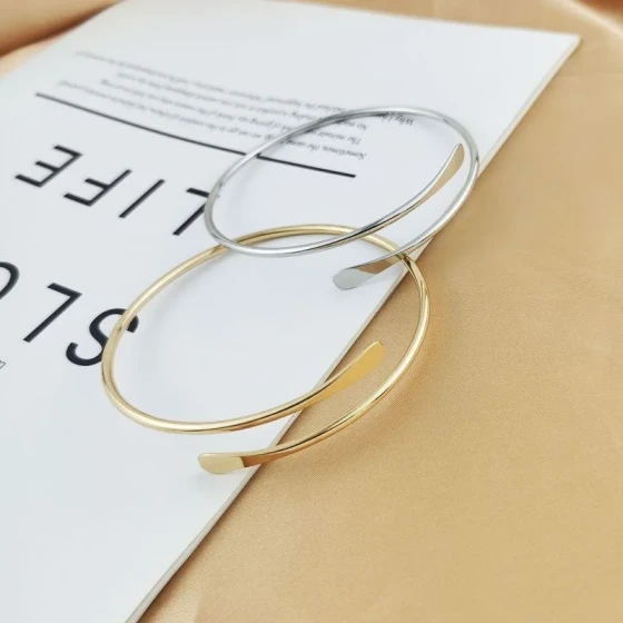 European and American style double-flattened single-layer bracelet ring gold adjustable open bracelet, elegant and stylish accessory
