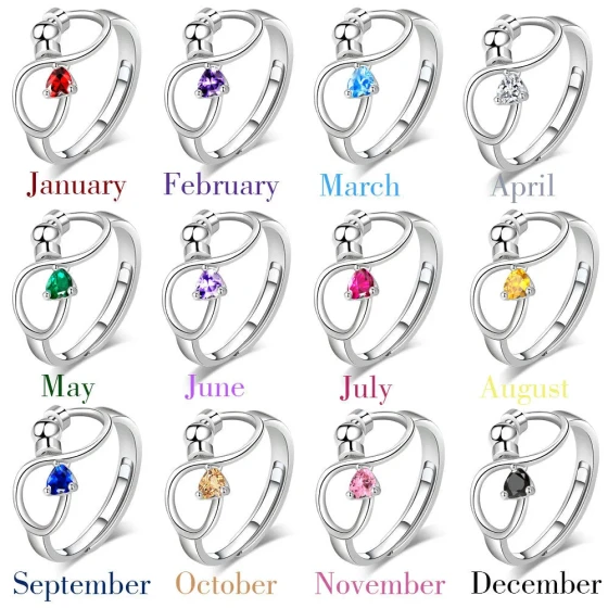 Hot Sale12Birthstone Rotating Stress-Relief Anti-Anxiety Ring Heart-shaped infinity symbol gift for girlfriend on Valentine's Day