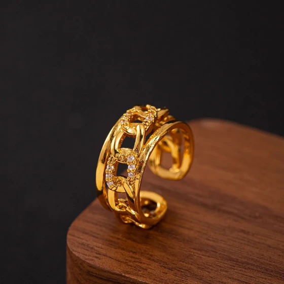 Fashionable interlocking chain ring for women in European and American style ins Open-ended ring for the index finger, personalized hand accessory