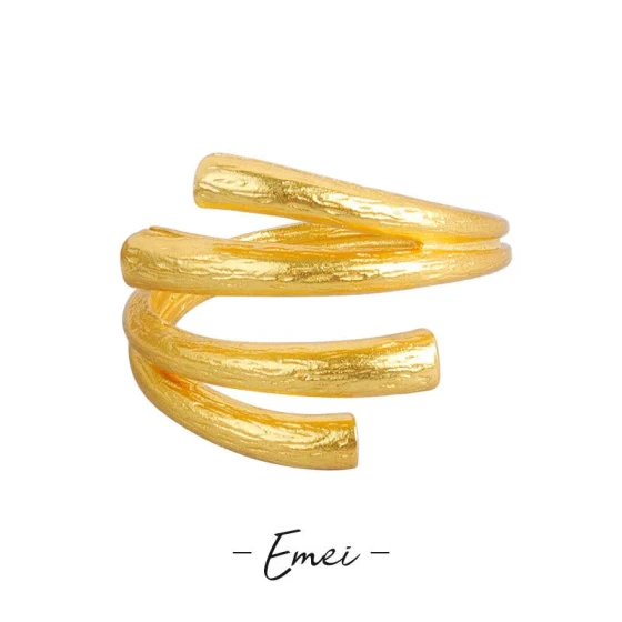 Korean-style irregular line open ring, minimalist gold and silver foil pattern, adjustable ring for women, in stock