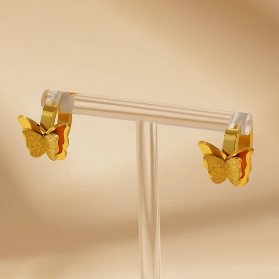 Simple, stylish, and unique titanium steel butterfly earrings for women, trendy and non-fading gold light luxury accessories