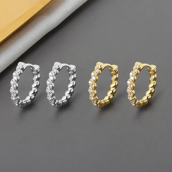 Best-selling twisted wire diamond-encrusted earrings for women INS Unique design geometric cross ear cuffs