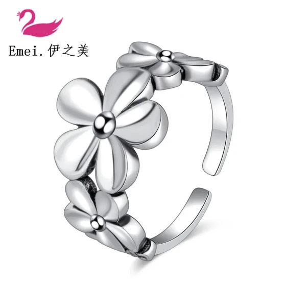 Korean-style pure silver Thai silver women's hollow flower ring, vintage open silver ring, women's jewelry ring