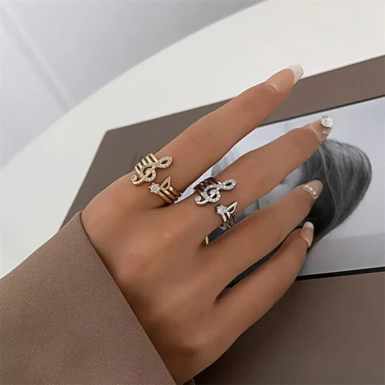New musical note ring for women, simple, stylish, versatile, with a high-end design, open ring