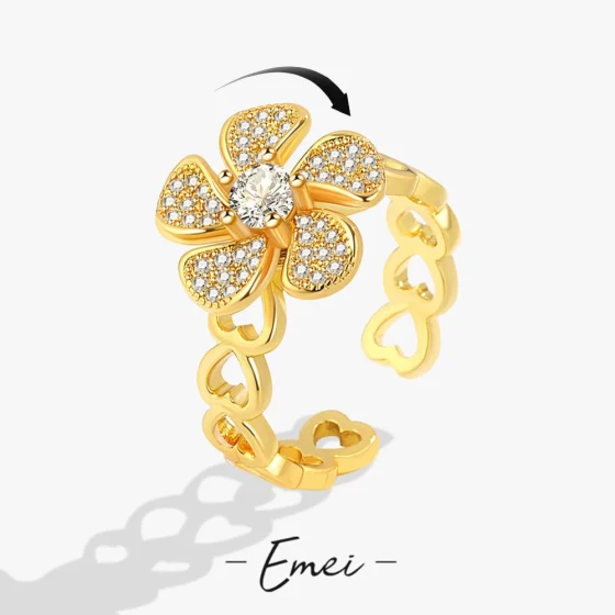 Simple and stylish micro-inlaid small flower ring for women, with a cool and minimalist design, rotatable ring, trendy internet celebrity hand accessory