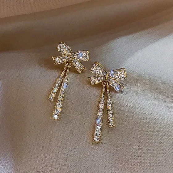 Exquisite Bowknot Earrings for Women, New High-end Style, Japanese and Korean Fashion, Internet Celebrity Super Shiny Stud Earrings, Unique Ear Accessories