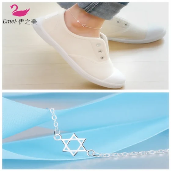Popular Korean-style women's anklet with creative hexagram design, new design, forest-style jewelry for female students