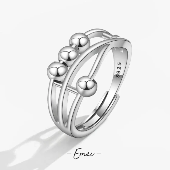 New European and American fashion personalized versatile bead ring for women, with a dynamic design and multiple intertwined rings for the index finger