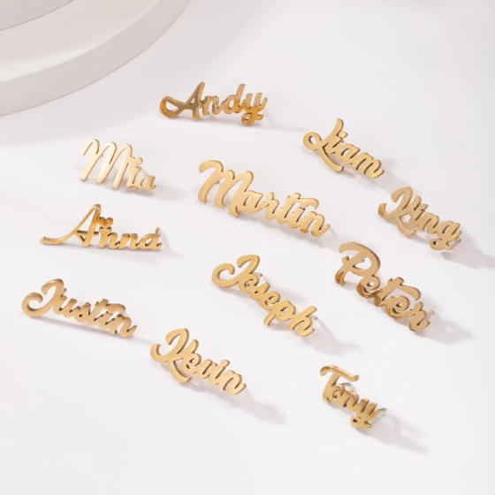 Minimalist stainless steel brooch with English name, niche and sophisticated design for women ins Wind Ornament