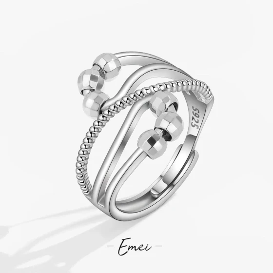 New European and American anti-anxiety ring for women, adjustable open ring with micro-movement beads, creative stress-relief ring