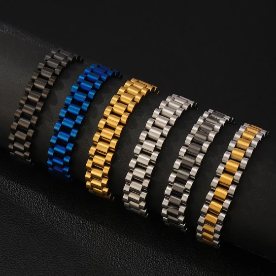 Adjustable titanium steel men's curved bracelet, can be engraved, stainless steel18K Gold bracelet for women