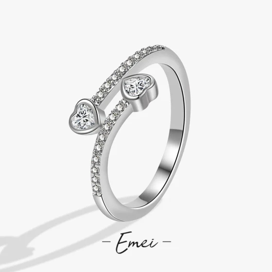 New Eternal Heart Streamline Ring, European and American Light Luxury Fashion, Inlaid with Zircon, Heart-to-Heart Ring Gift